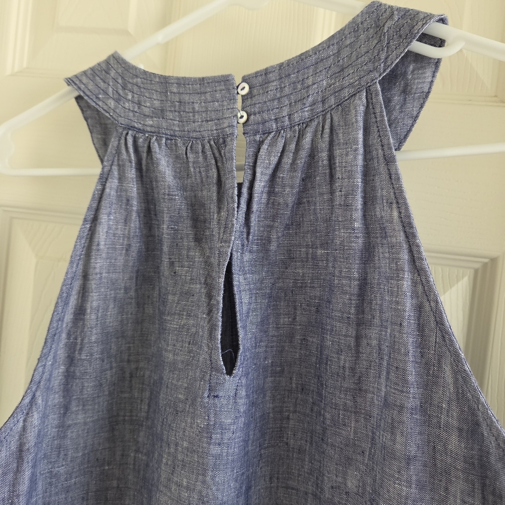St. Tropez West 100% Linen Blue Chambray Halter Mini Dress Size M Vacation - Picture 5 of 6